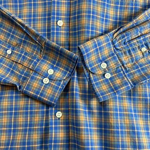 Coastal Cotton Plaid Long Sleeve Classic Fit Blue/Org Button Down Shirt Mens XXL - Picture 4 of 10